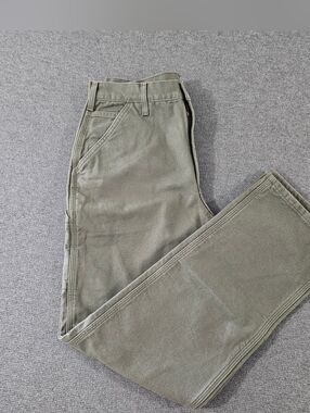 Carhartt 34x34 Work Pants Flannel Lined Duck Dungaree Olive Green Mens